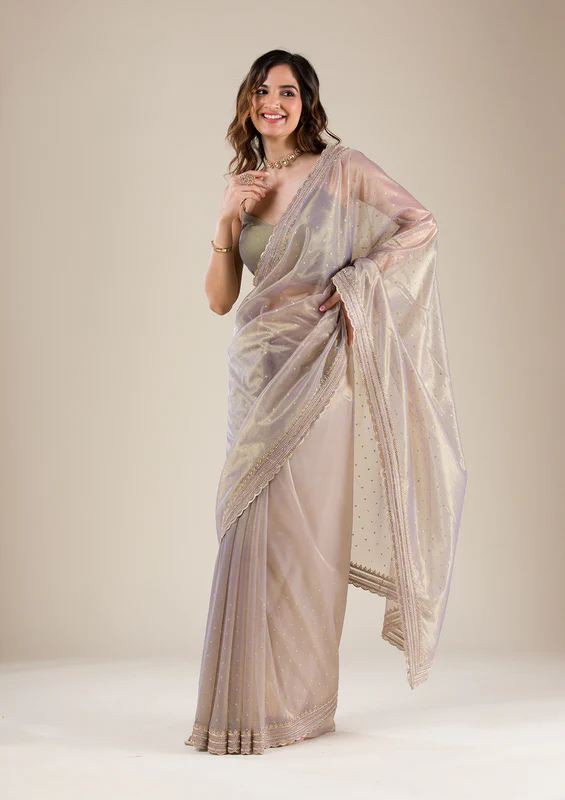 Grey Zariwork Organza Saree